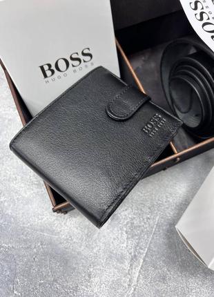Ремінь+гаманець шкіряний чорний в стилі boss / ремень+кошелёк кожаный чёрный в стиле boss3 фото