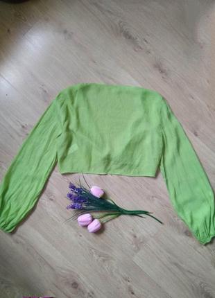 Актуальна шифонова блузка pretty little thing з довгими рукавами/блуза на зав'язці/зелений салатовий2 фото