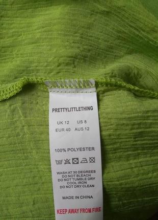 Актуальна шифонова блузка pretty little thing з довгими рукавами/блуза на зав'язці/зелений салатовий3 фото