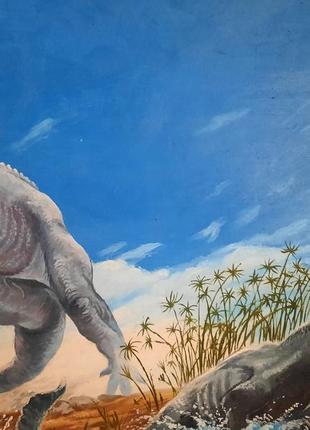 Картина маслом на двп полювання тиранозавра.2 фото