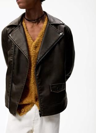 Байкерская куртка, косуха из искусственной кожи zara в ретро цвета винтаж