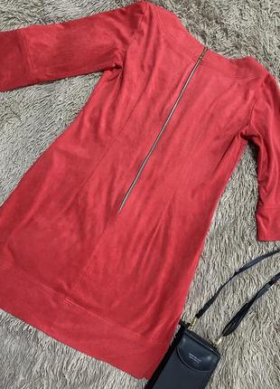 Плаття червоного кольору під замш (замшеве)9 фото