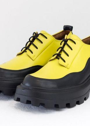 Кожаные оригинальные туфли желто-черного цвета на тракторной подошве,цвет любой!2 фото