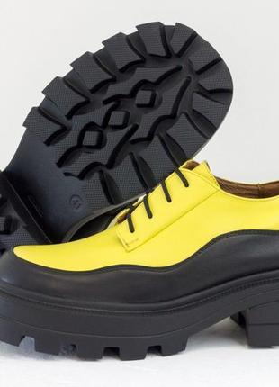 Кожаные оригинальные туфли желто-черного цвета на тракторной подошве,цвет любой!3 фото
