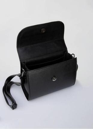 Сумка лаконічного дизайну на довгому ремінці  сумочка маленькая повседневная трендовая  еко эко кожа чёрная5 фото