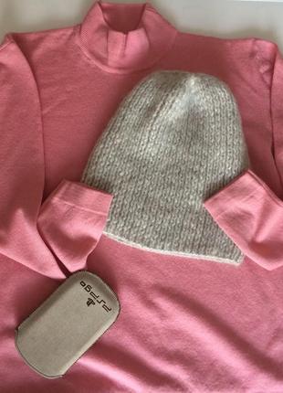 Розовый свитер шерстяной воротник стойка blue & white2 фото