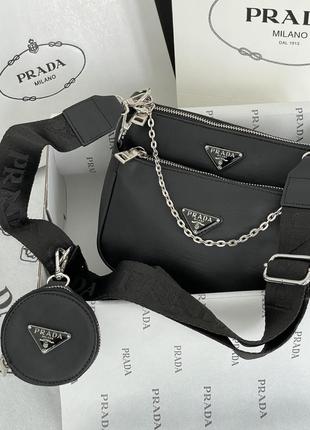 Сумка в стилі prada re-nylon pochette black жіноча9 фото