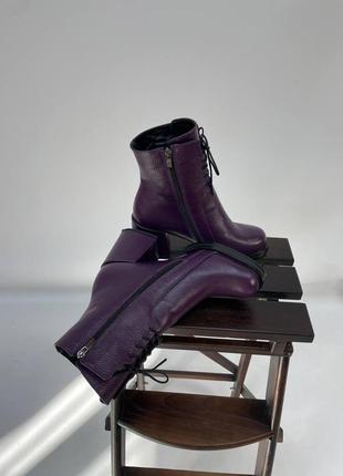 Ботильоны ботинки на каблуке фиолетовые с кожи флотар3 фото