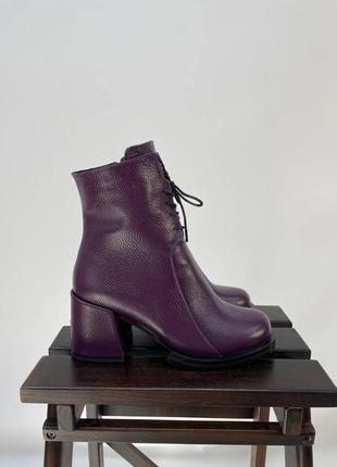 Ботильоны ботинки на каблуке фиолетовые с кожи флотар5 фото