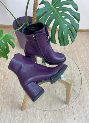 Ботильоны ботинки на каблуке фиолетовые с кожи флотар2 фото