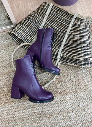 Ботильоны ботинки на каблуке фиолетовые с кожи флотар7 фото