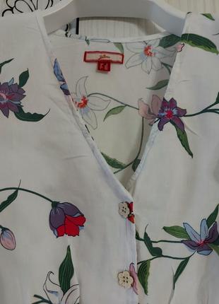 Праздничная яркая блуза на пуговицах с рюшами (лен)5 фото