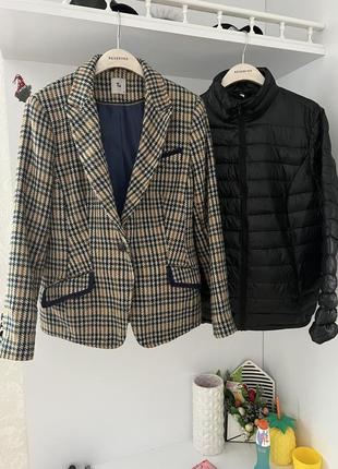 Шерстяный пиджак жакет батал в клетку tu