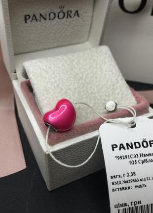 Серебряный шарм пандора розовое сердце сердечко эмаль серебро проба s925 ale новый с биркой pandora
