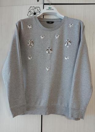Сірий світшот, светр, кофта з вишивкою f&f