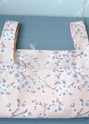 Еко сумка-маєчка "цвіт сакури", еко пакет, екоторба, шоппер шоппер з тефлонової тканини6 фото