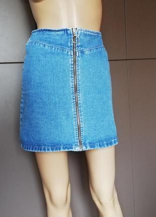 Юбка джинсовая, высокая талия, трапеция, asos, размер xs