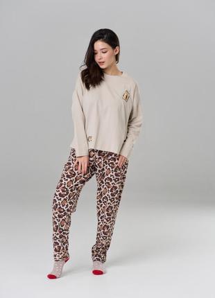 Женский комплект оверсайз с леопардовыми брюками - без манжета