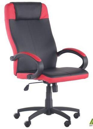 Комп'ютерне крісло amf дастін чорне зі вставками червоного шкірозамінника