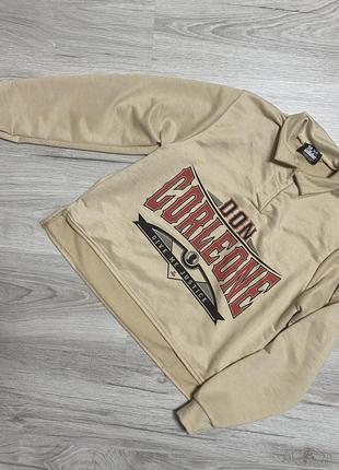 Свитшот бежевий з принтом комірцем