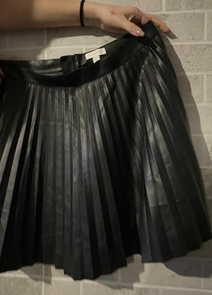 Юбка  знижена ціна!!!кожа еко якість плісе до колін кльош деммі -16 l xl