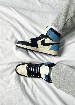 Мужские высокие кожаные кроссовки nike air jordan1 retro high og university blue#найк