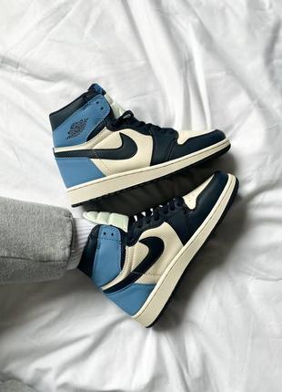 Мужские высокие кожаные кроссовки nike air jordan1 retro high og university blue#найк4 фото