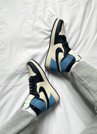 Мужские высокие кожаные кроссовки nike air jordan1 retro high og university blue#найк10 фото