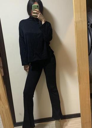 Чорні штани-кльош mango у рубчик 3