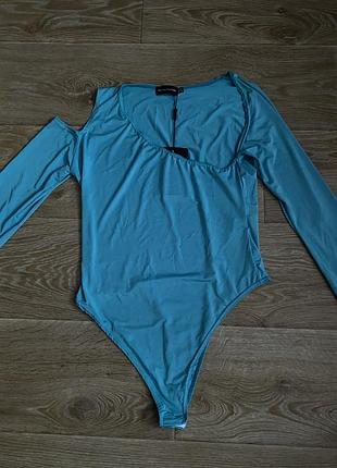 Боди асимметричное голубое