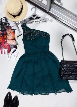 Изумрудное платье вечернее нарядное на одно плече с камушками платье зеленое на выпускной 44 46 распродажа6 фото