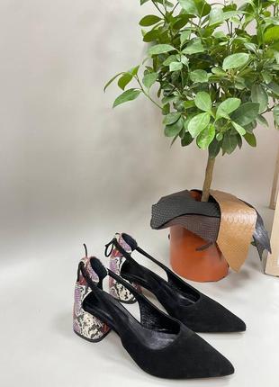 Женские туфли из натуральной замши комбинированы с эксклюзивной рептилией5 фото