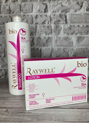 Набор для волос raywell bio tea: шампунь 1000 мл + ампулы против выпадения 10х10 мл
