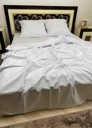 Красивое постельное белье полуторное бязевое 150х220 см, полоска белая