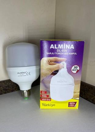 Аварийная светодиодная лампочка almina 30w лампа с аккумулятором 30 вт dl-030 под...