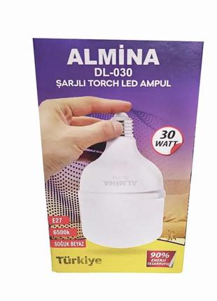 Аварийная светодиодная лампочка almina 30w лампа с аккумулятором 30 вт dl-030 под...