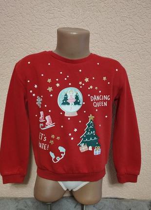 Реглан теплий червоний новорічний для дівчинки 5-6років,ріст 116см від m&s