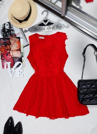 Червона сукня з мереживом святкова ошатна сукня плаття з аплікацією платье красное с кружевом 44 42 распродажа розпродаж