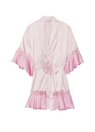 Сатиновий халат victoria's secret flounce satin robe з мереживом3 фото