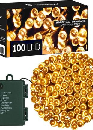 Гірлянда на батарейках springos 10 м 100 led cl4030 warm white1 фото