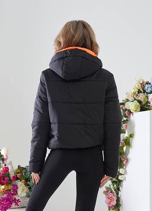 Стильная свободная куртка плащевка flow арт 507 черно оранжевая3 фото