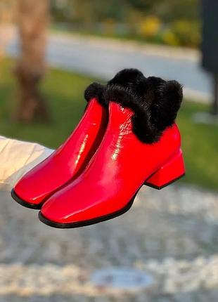 Ексклюзивні ботильйони з італійської шкіри та замші жіночі з норкою