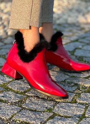 Ексклюзивні ботильйони з італійської шкіри та замші жіночі з норкою