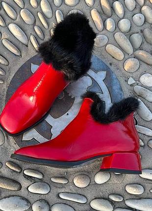 Ексклюзивні ботильйони з італійської шкіри та замші жіночі з норкою