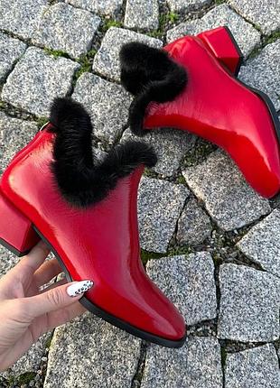 Ексклюзивні ботильйони з італійської шкіри та замші жіночі з норкою