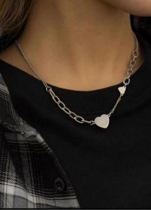Цепочка цепь с двумя сердечками колье ланцюжок чокер