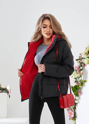 Стильная свободная куртка плащевка flow арт 507 черно красная