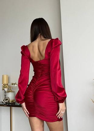 Красива бордова міні сукня з довгими рукавами з шовку армані1 фото