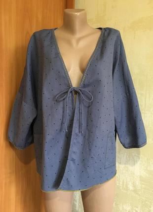 Льняной кардиган,накидка в горошек,индия!!