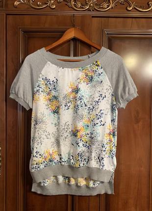Оригінальна блузка-футболка реглан з шовкового сатину та трикотажу нова